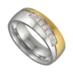 Nemesacél karikagyűrű 18K arany bevonattal és cirkónia drágakövekkel