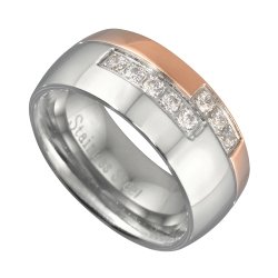 Nemesacél karikagyűrű 18K rozé arany bevonattal és cirkónia drágakövekkel