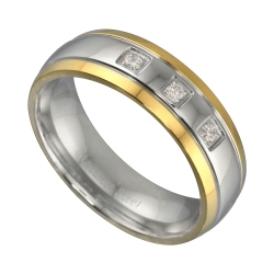 Nemesacél karikagyűrű 18K arany bevonattal és cirkónia drágakövekkel