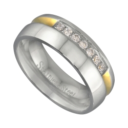 Nemesacél karikagyűrű 18K arany bevonattal és cirkónia drágakövekkel