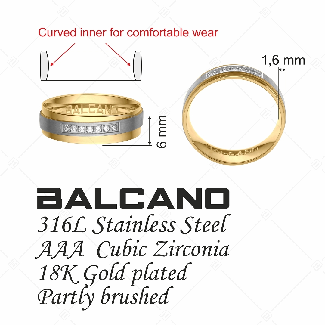 BALCANO - Cinto / Nemesacél karikagyűrű 18K arany bevonattal és cirkónia drágakövekkel (030024ZY00)