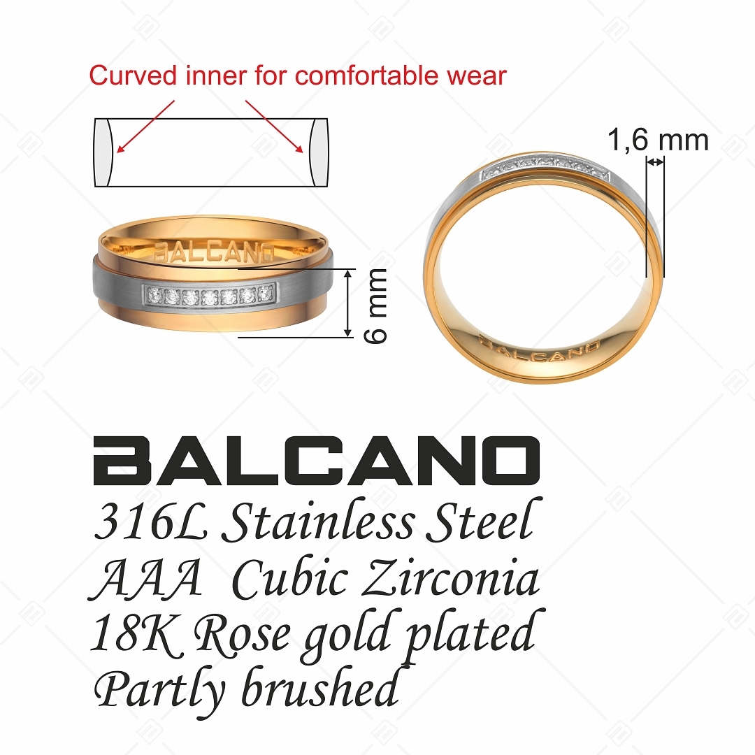 BALCANO - Cinto / Nemesacél karikagyűrű 18K rozé arany bevonattal, cirkónia drágakövekkel (030025ZY00)