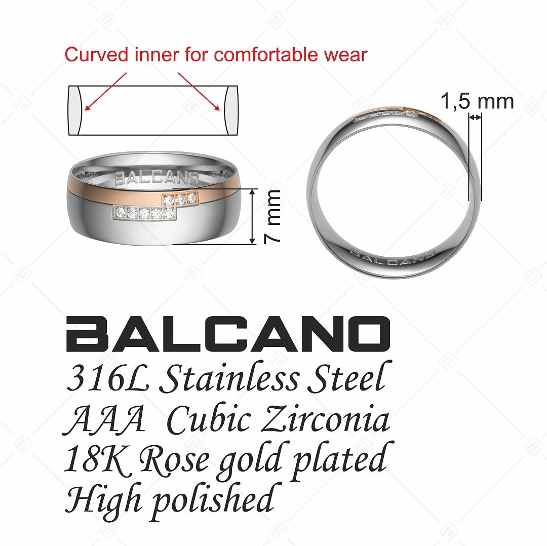 BALCANO - Aurora / Nemesacél karikagyűrű 18K rozé arany bevonattal, cirkónia drágakövekkel (030026ZY00)