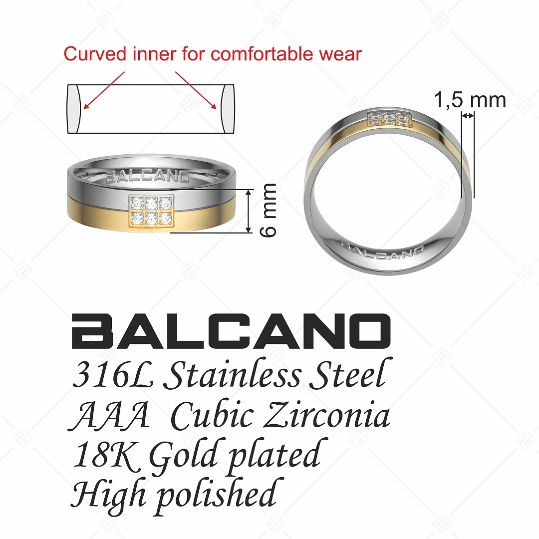 BALCANO - Simile / Nemesacél karikagyűrű 18K arany bevonattal és cirkónia drágakövekkel (030028ZY00)