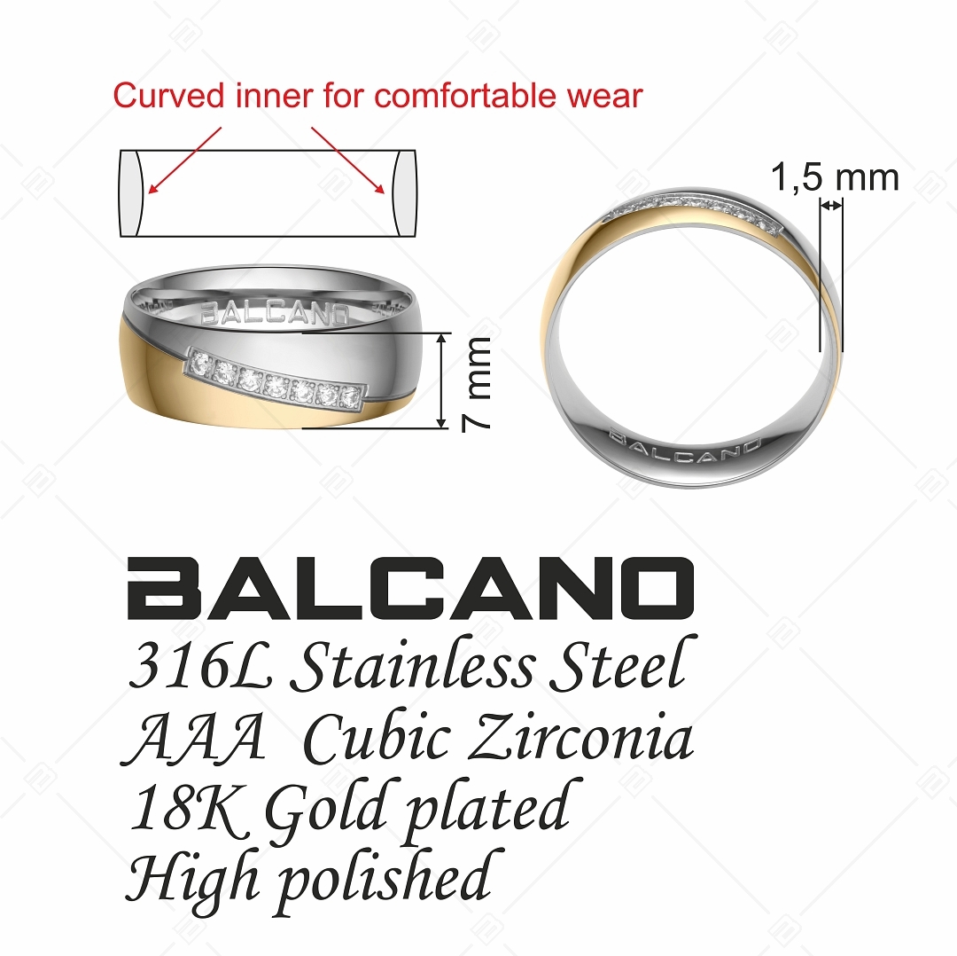 BALCANO - Regal / Nemesacél karikagyűrű 18K arany bevonattal és cirkónia drágakövekkel (030029ZY00)