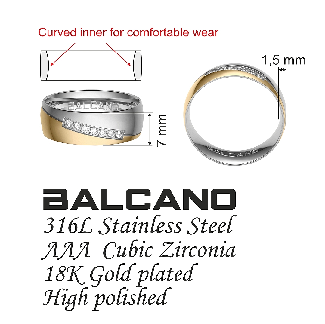 BALCANO - Regal / Nemesacél karikagyűrű 18K arany bevonattal és cirkónia drágakövekkel (030029ZY00)