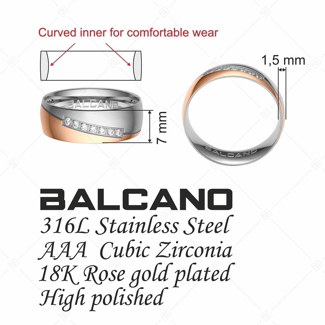 BALCANO - Regal / Nemesacél karikagyűrű 18K rozé arany bevonattal és cirkónia drágakövekkel (030030ZY00)