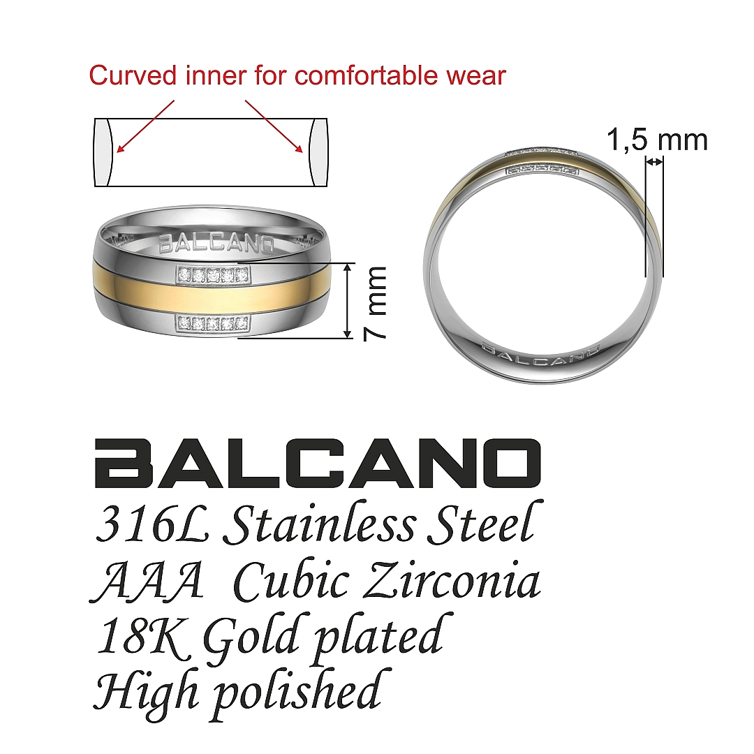 BALCANO - Iris / Nemesacél karikagyűrű 18K arany bevonattal és cirkónia drágakövekkel (030031ZY00)