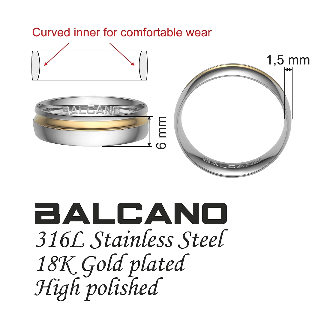 BALCANO - Sendero / Nemesacél karikagyűrű 18K arany bevonattal (030033ZY99)
