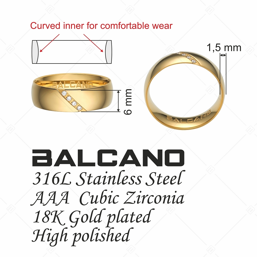 BALCANO - Solis / Nemesacél karikagyűrű 18K arany bevonattal és cirkónia drágakövekkel (030034ZY00)