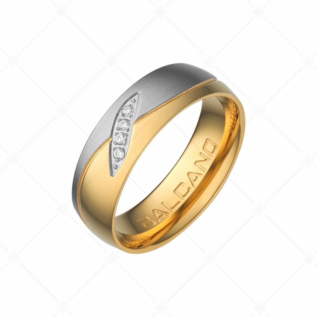 BALCANO - Unda / Nemesacél karikagyűrű 18K arany bevonattal és cirkónia drágakövekkel (030036ZY00)