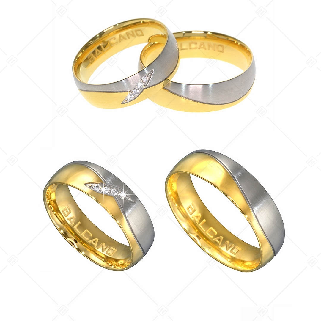 BALCANO - Unda / Nemesacél karikagyűrű 18K arany bevonattal és cirkónia drágakövekkel (030036ZY00)