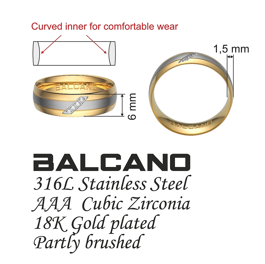 BALCANO - Elice / Nemesacél karikagyűrű 18K arany bevonattal és cirkónia drágakővel (030038ZY00)