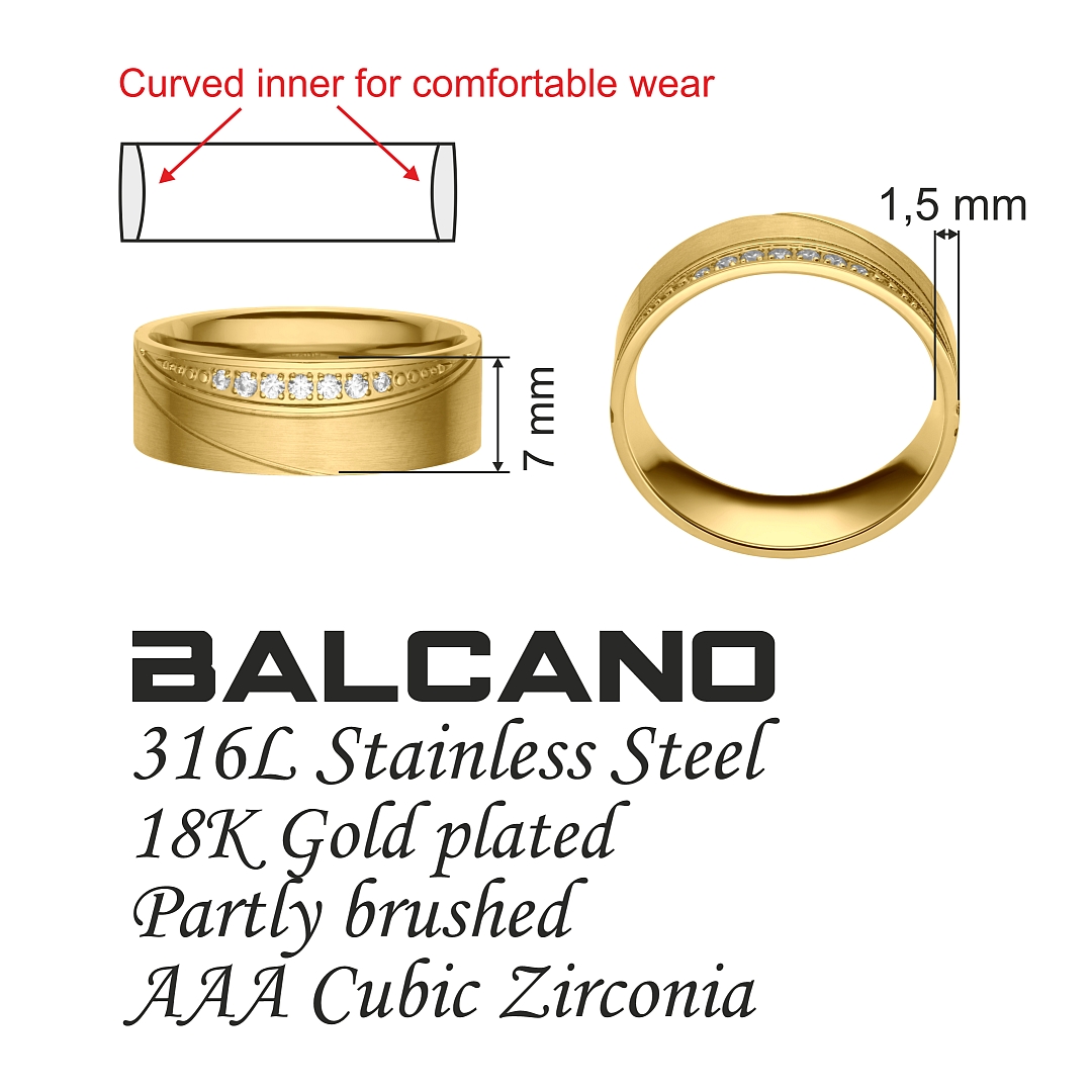 BALCANO - Sunny / Nemesacél karikagyűrű cirkónia drágakövekkel, 18K arany bevonattal (030040ZY00)