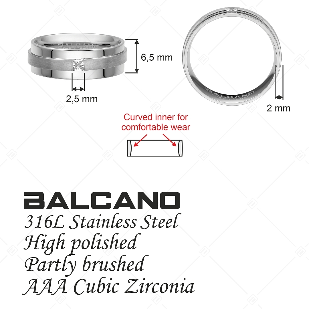 BALCANO - Kris / Nemesacél karikagyűrű magasfényű polírozással, mattított csiszolású övvel és cirkónia drágakővel (030041ZY00)