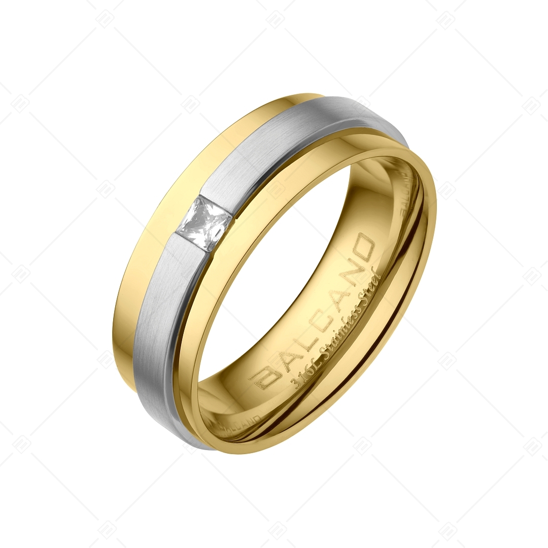BALCANO - Kris / Nemesacél karikagyűrű 18K arany bevonattal, mattított csiszolású övvel és cirkónia drágakővel (030042ZY00)