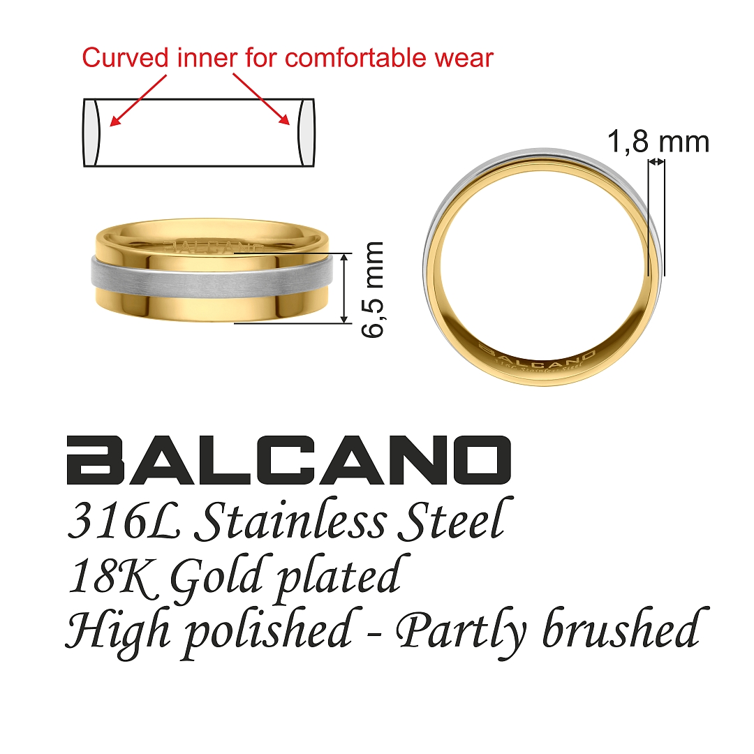BALCANO - Kris / Nemesacél karikagyűrű 18K arany bevonattal, mattított csiszolású övvel (030042ZY99)