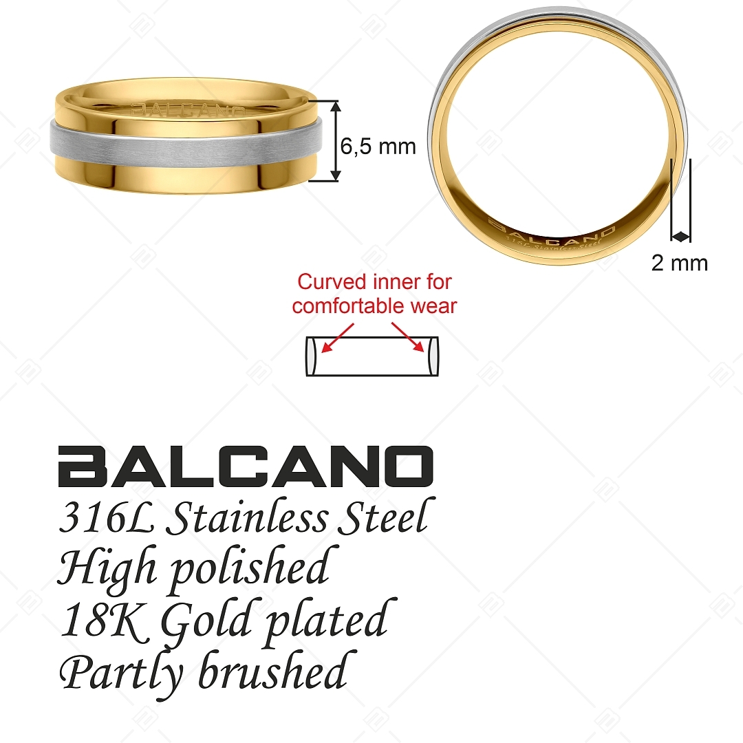 BALCANO - Kris / Nemesacél karikagyűrű 18K arany bevonattal, mattított csiszolású övvel (030042ZY99)