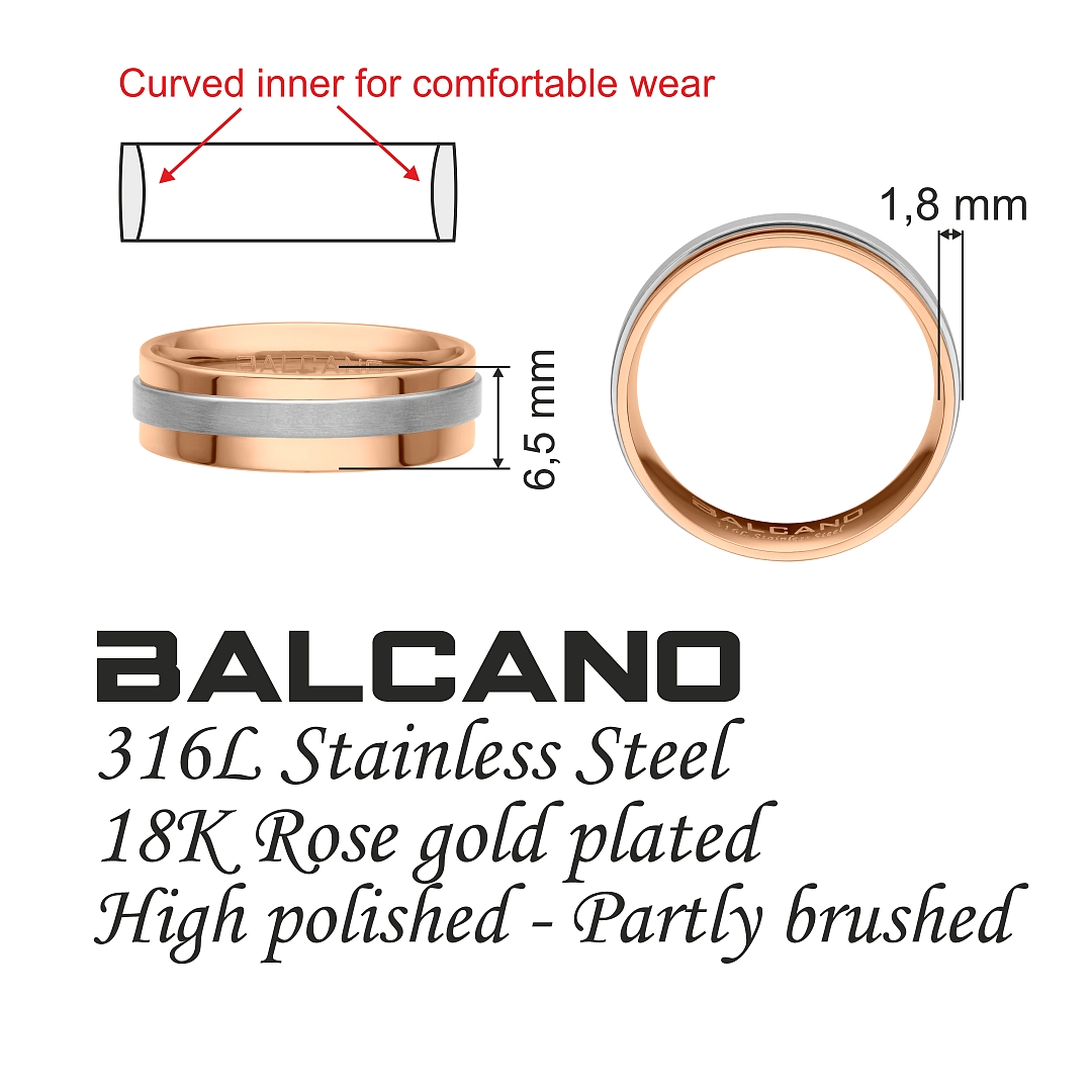 BALCANO - Kris / Nemesacél karikagyűrű 18K rozé arany bevonattal, mattított csiszolású övvel (030043ZY99)