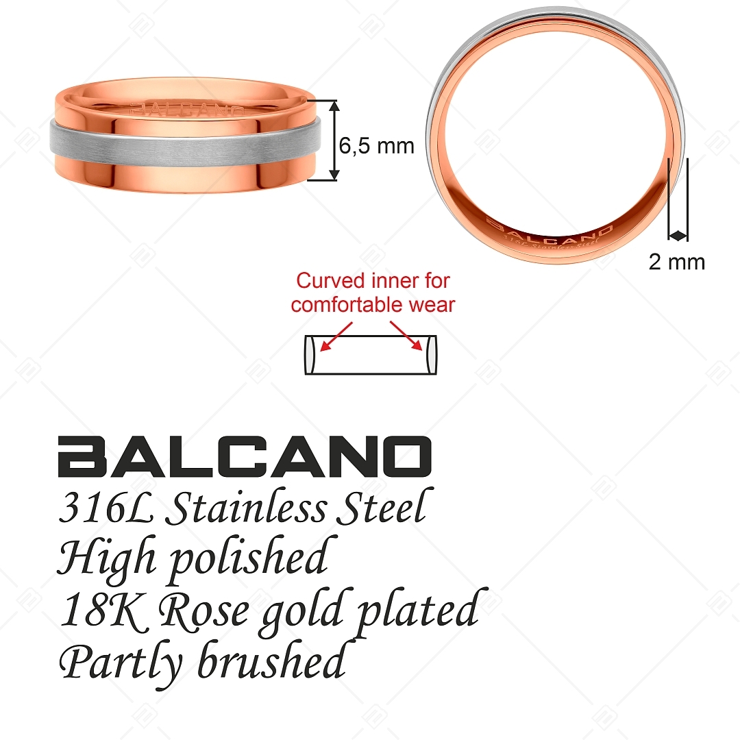 BALCANO - Kris / Nemesacél karikagyűrű 18K rozé arany bevonattal, mattított csiszolású övvel (030043ZY99)