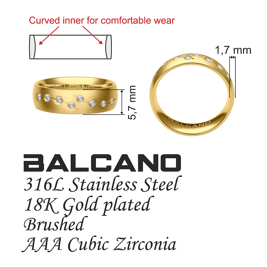 BALCANO - Universo / Nemesacél karikagyűrű cirkónia drágakövekkel, 18K arany bevonattal (030045ZY00)