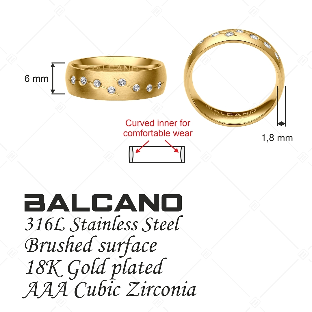 BALCANO - Universo / Nemesacél karikagyűrű cirkónia drágakövekkel, 18K arany bevonattal (030045ZY00)