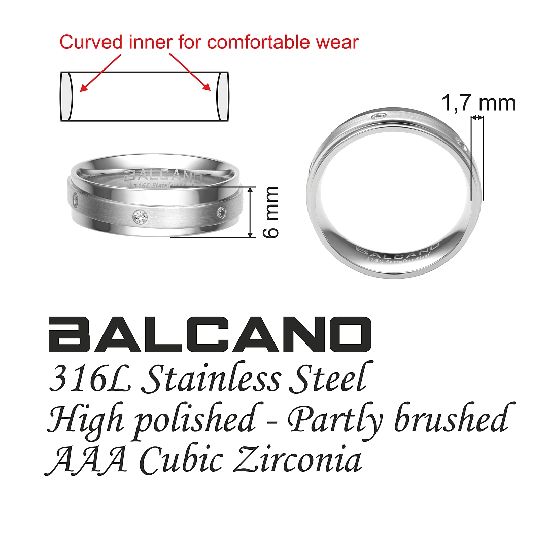BALCANO - Palmer / Nemesacél karikagyűrű cirkónia drágakövekkel (030046ZY00)