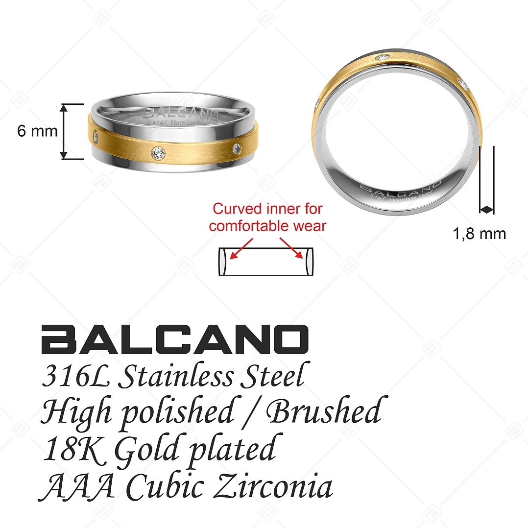 BALCANO - Palmer / Nemesacél karikagyűrű cirkónia drágakövekkel, 18K arany bevonattal (030047ZY00)