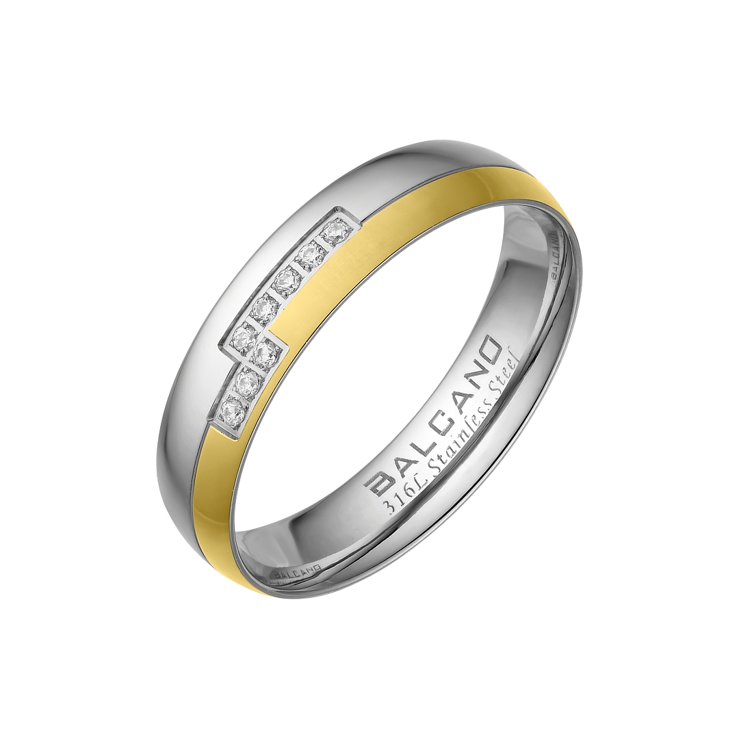 BALCANO -  / Nemesacél karikagyűrű cirkónia drágakövekkel, 18K arany bevonattal (030053ZY00)