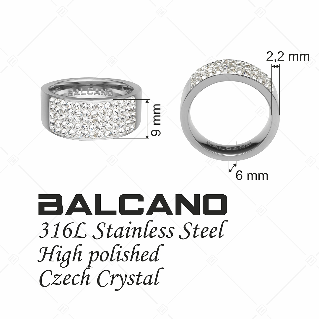 BALCANO - Mira / Polírozott nemesacél gyűrű csillogó kristályokkal (041001BC00)