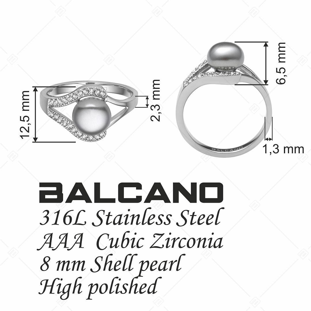BALCANO - Stilla / Nemesacél kagylógyöngy gyűrű cirkónia drágakövekkel (041101BC98)