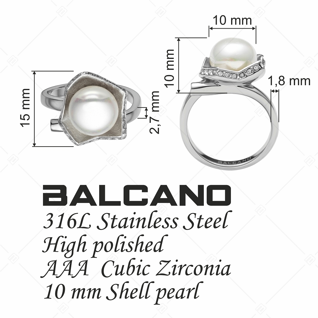 BALCANO - Marina / Kagylóhéj darabját utánzó kagylógyöngy gyűrű cirkóniával (041102BC00)