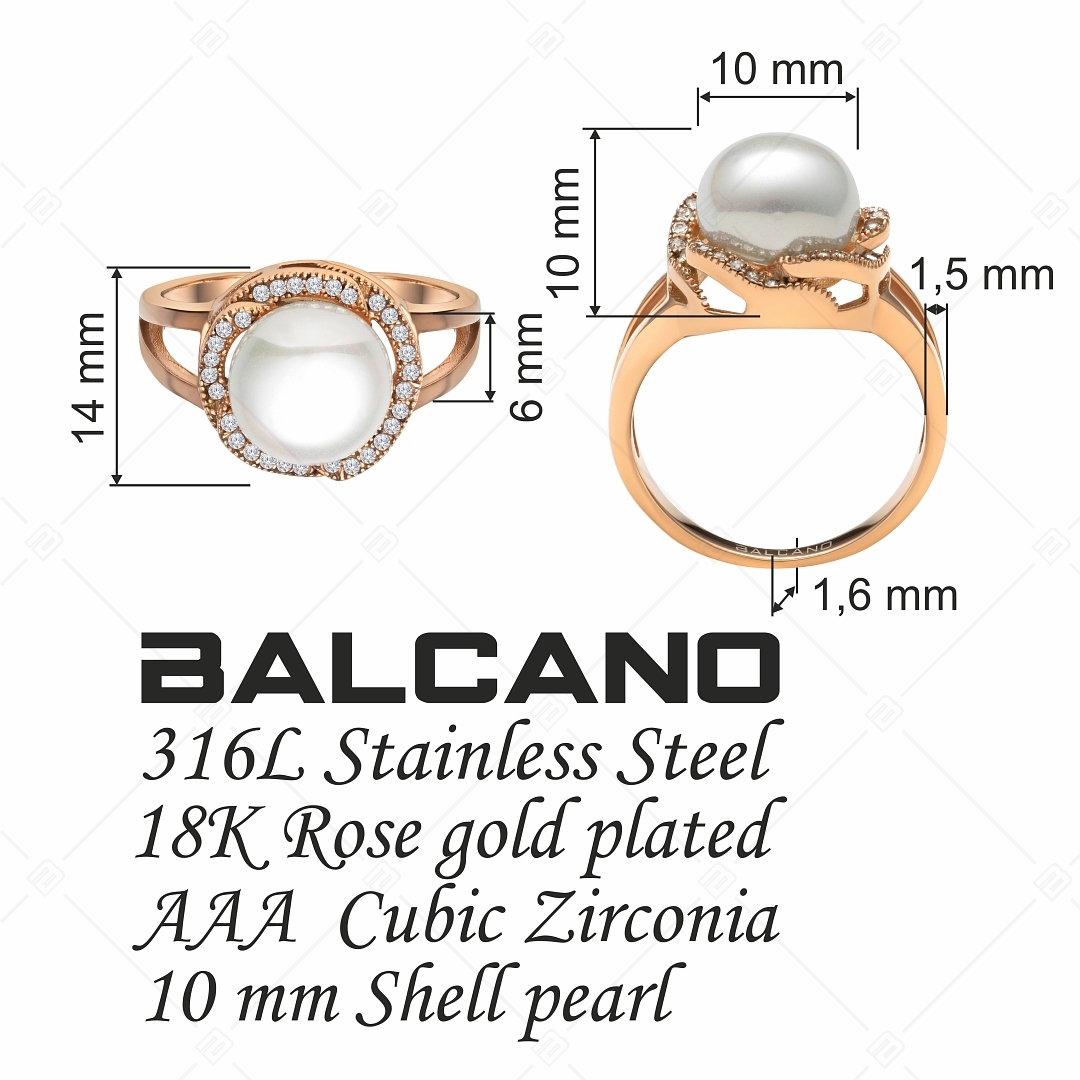 BALCANO - Serena / Gyönyörű kagylógyöngy gyűrű 18K rozé arany bevonattal és cirkóniával (041103BC00)