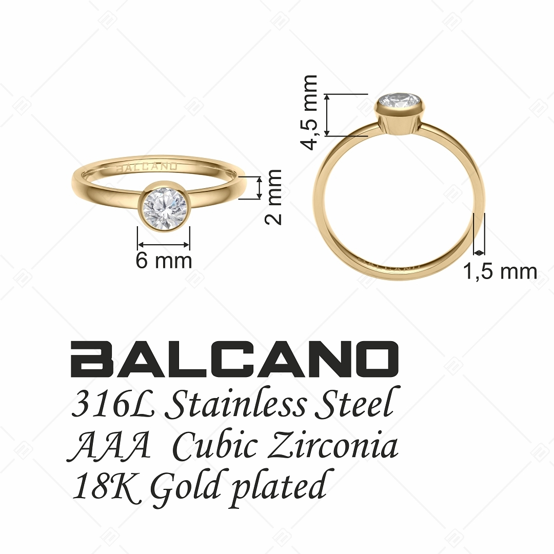 BALCANO - Stella / Kerek cirkónia drágaköves 18K arany bevonatú nemesacél gyűrű (041115BC88)