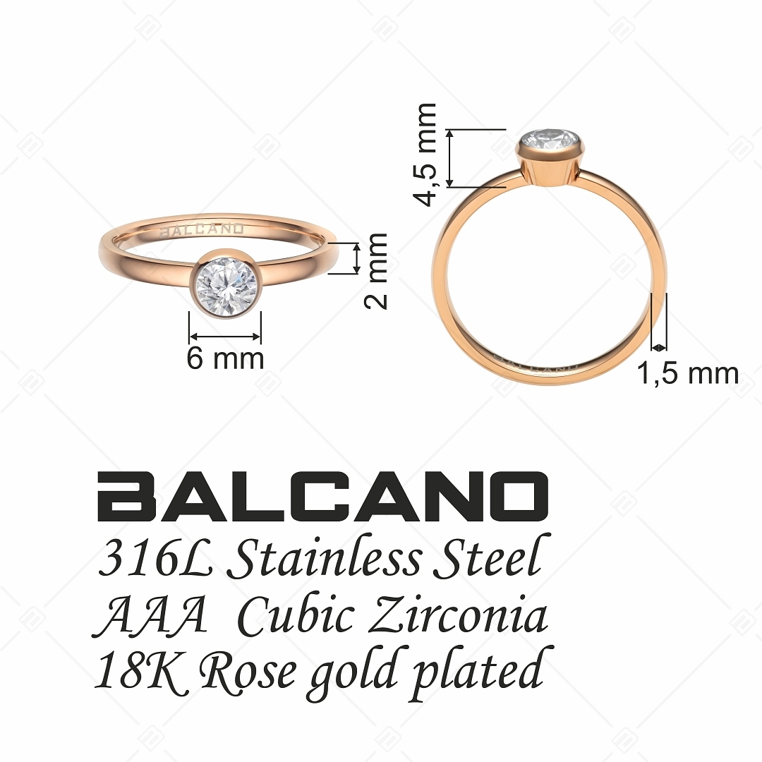BALCANO - Stella / Kerek cirkónia drágaköves 18K rozé arany bevonatú nemesacél gyűrű (041115BC96)