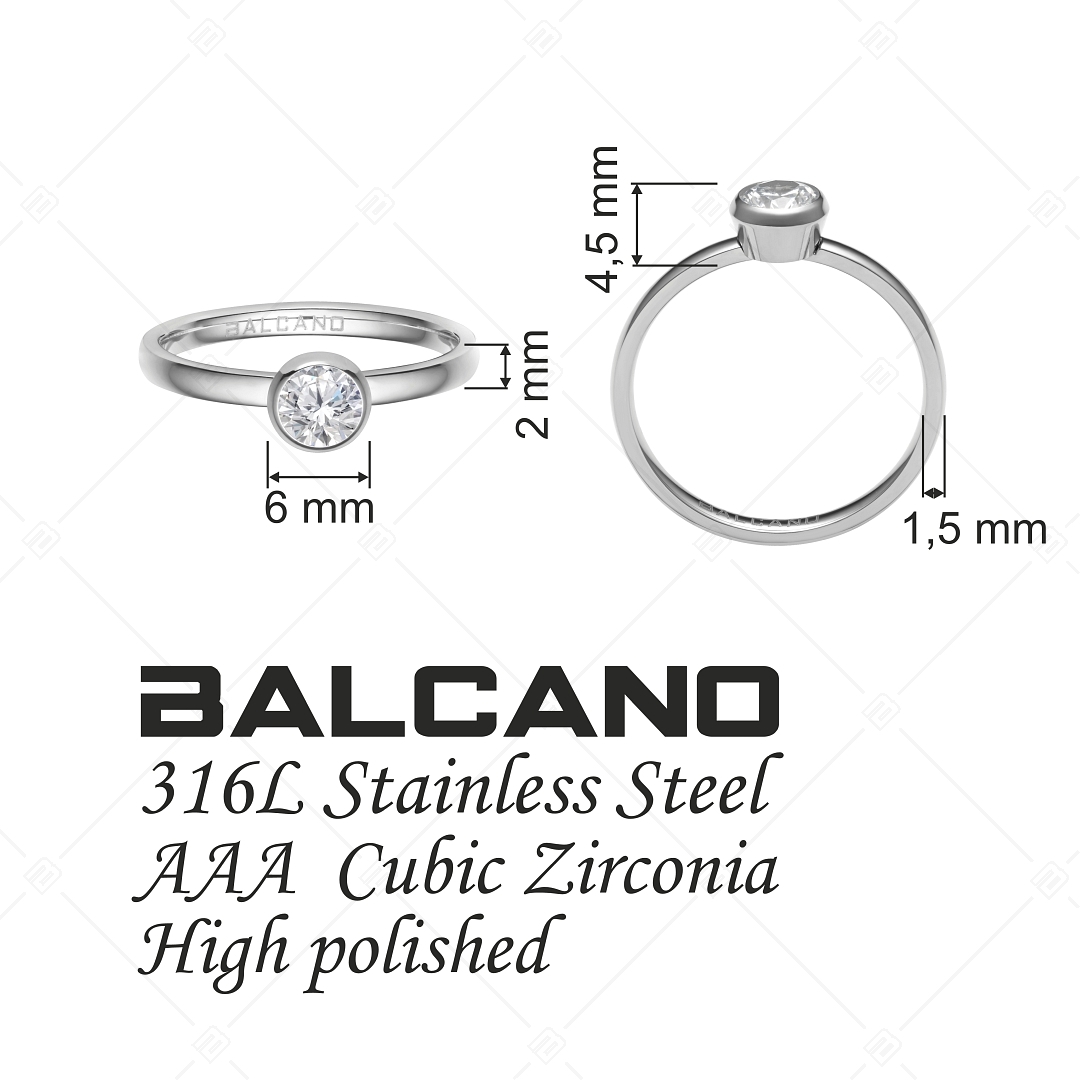 BALCANO - Stella / Kerek cirkónia drágaköves nemesacél gyűrű (041115BC97)