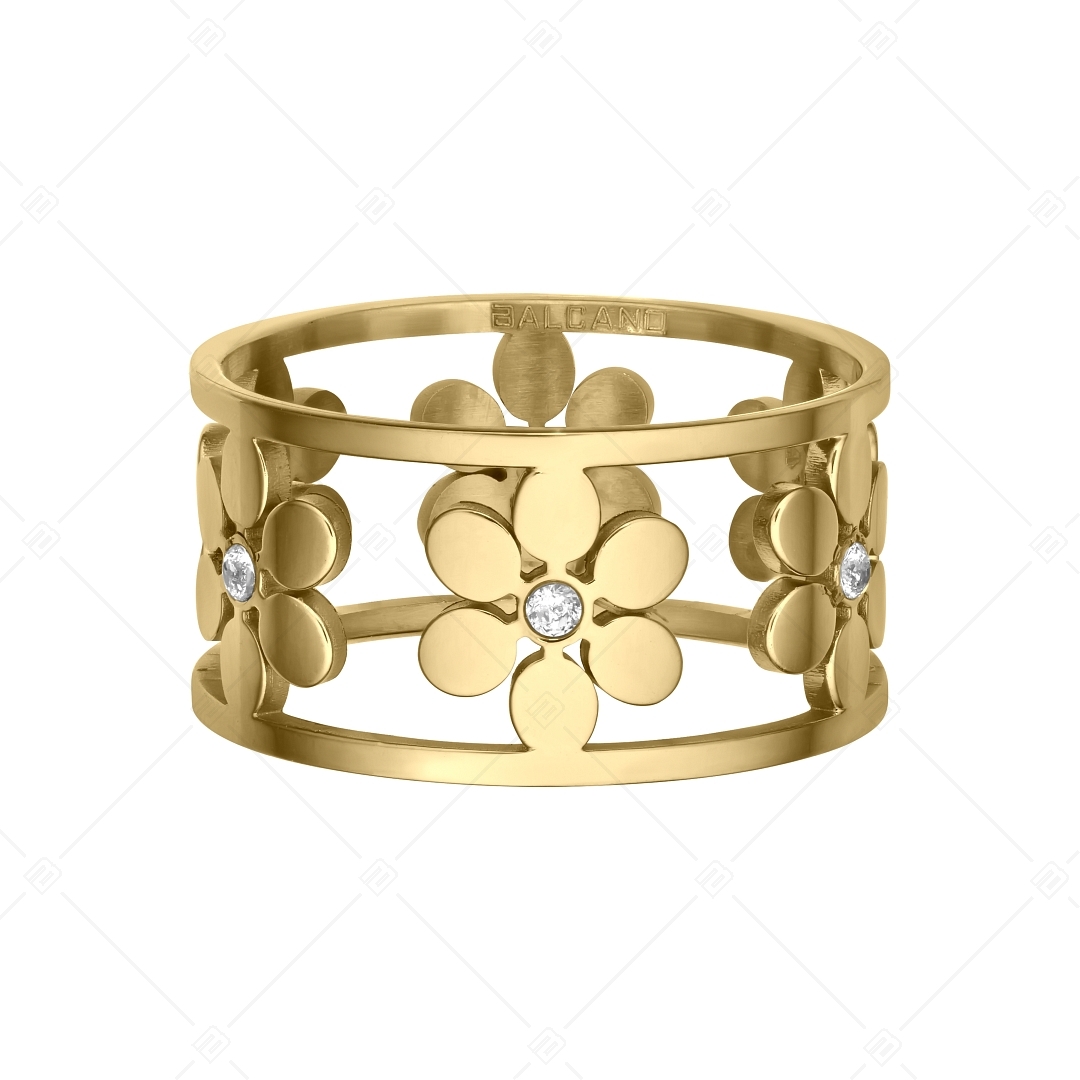 BALCANO - Clarissa / Áttört virágmintás 18K arany bevonatú nemesacél gyűrű cirkónia drágakövekkel (041202BC88)