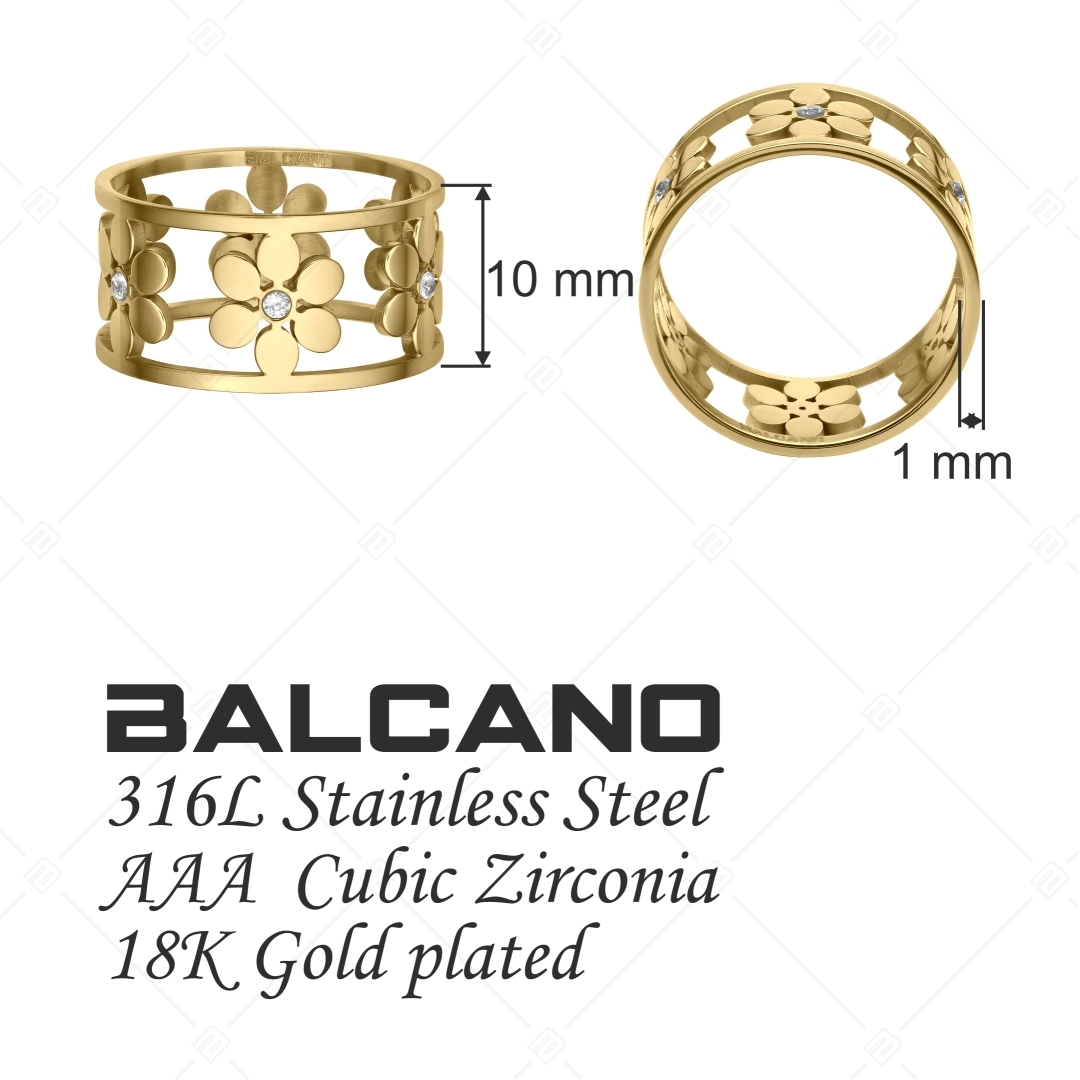 BALCANO - Clarissa / Áttört virágmintás 18K arany bevonatú gyűrű cirkónia drágakövekkel (041202BC88)