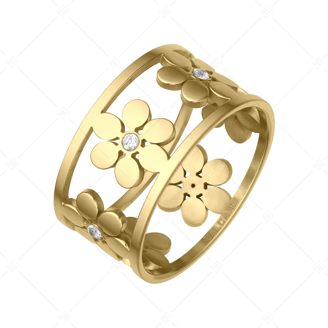 BALCANO - Clarissa / Áttört virágmintás 18K arany bevonatú gyűrű cirkónia drágakövekkel (041202BC88)