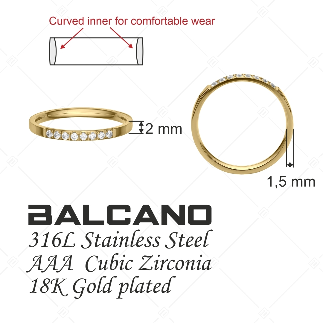 BALCANO - Ella / Vékony cirkónia drágaköves nemesacél gyűrű, 18K arany bevonattal (041205BC88)
