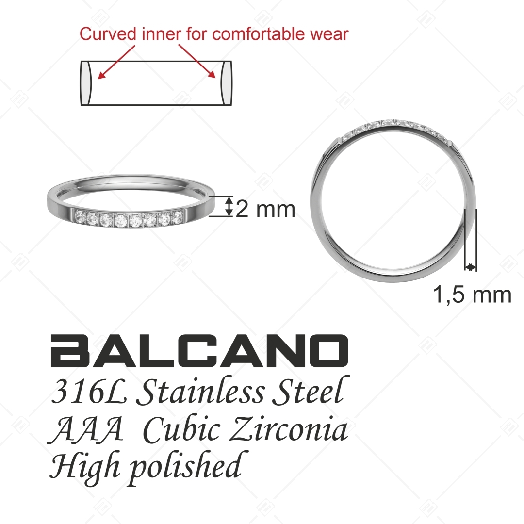 BALCANO - Ella / Vékony cirkónia drágaköves nemesacél gyűrű, magasfényű polírozással (041205BC97)