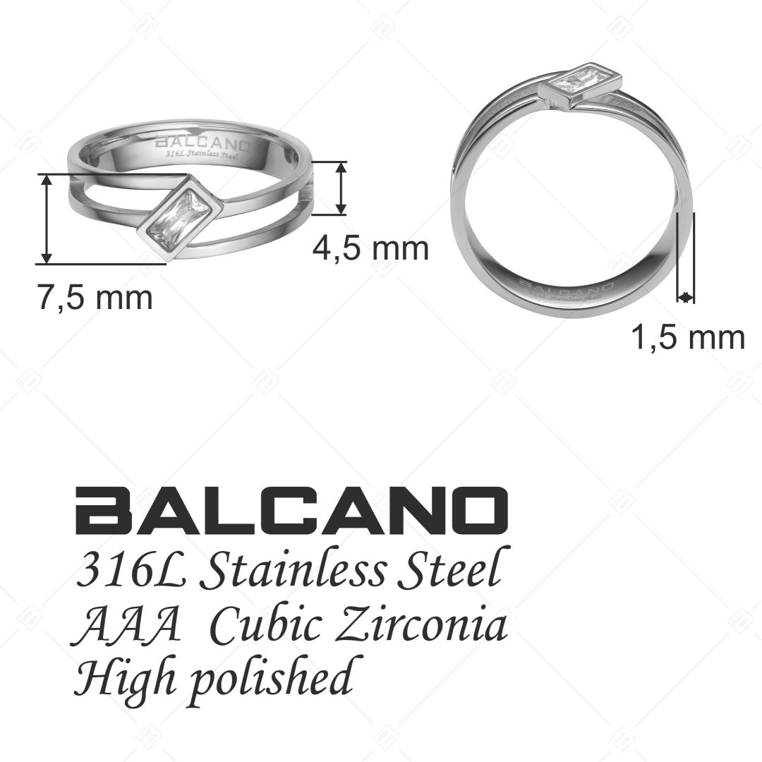 BALCANO - Principessa / Egyedi nemesacél gyűrű cirkónia drágakővel, fényes polírozással (041206BC97)