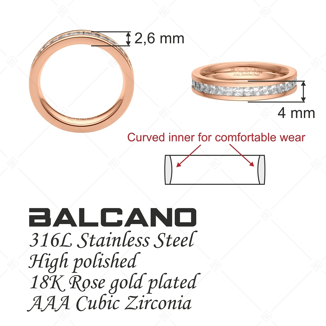 BALCANO - Grazia / Nemesacél gyűrű, cirkónia drágakővel, 18K rozé arany (041210BC96)