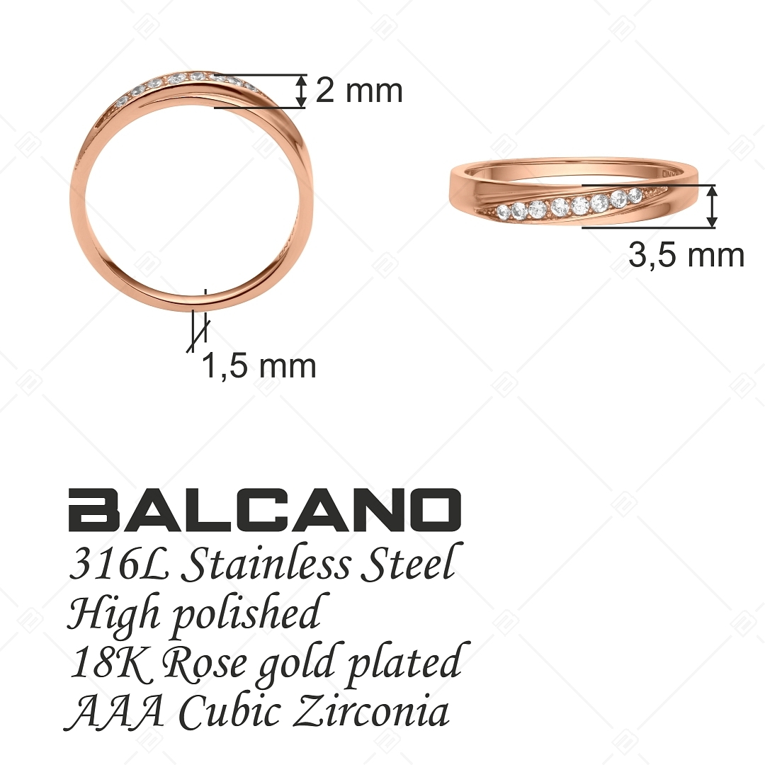 BALCANO - Zoja/ Nemesacél gyűrű cirkónia drágakővel, 18K rozé arany bevonattal (041211BC96)