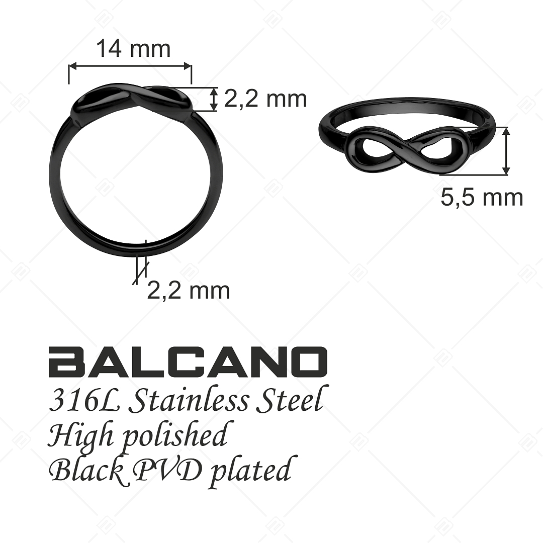 BALCANO - Infinity / Nemesacél gyűrű végtelen szimbólummal, fekete PVD bevonattal (041212BC11)