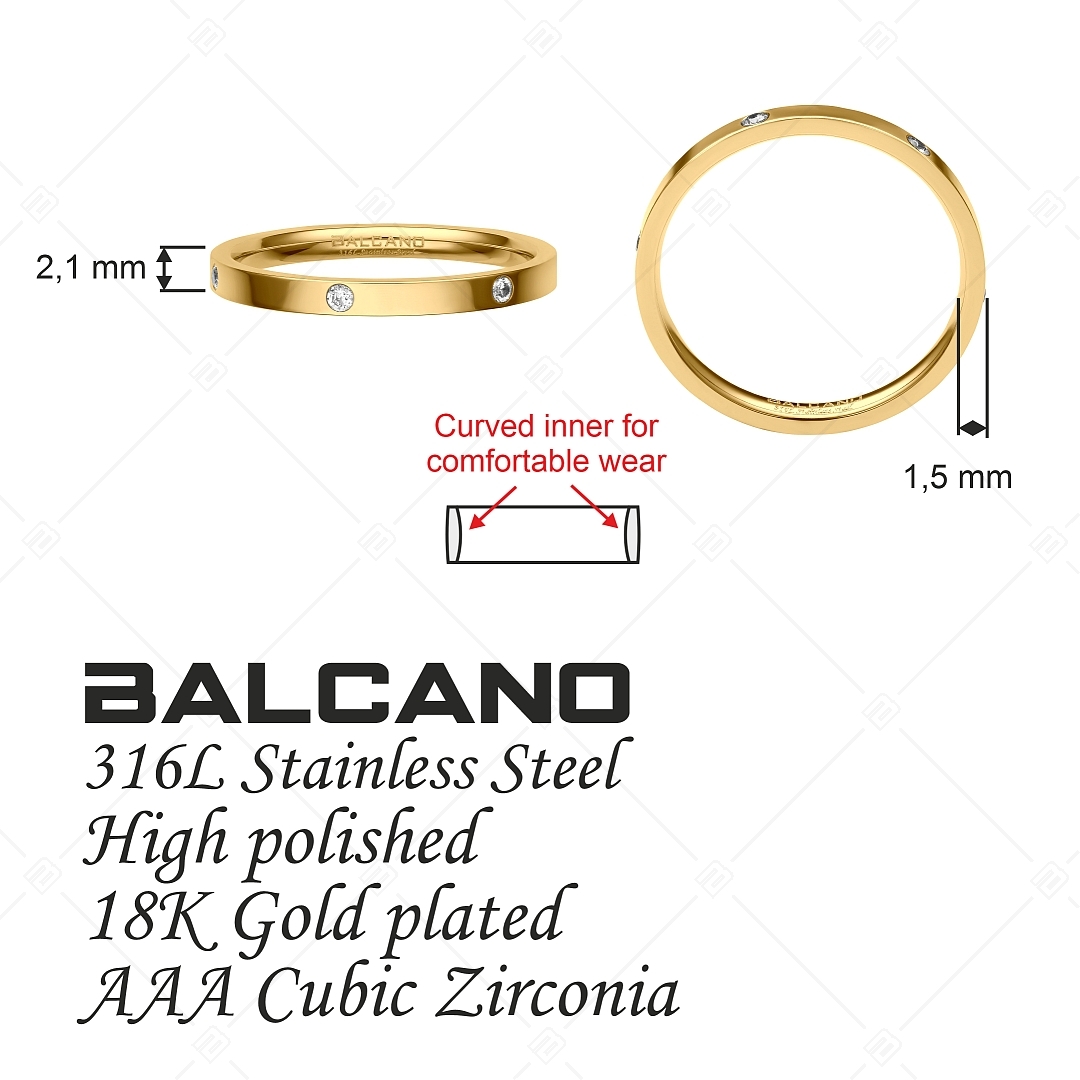 BALCANO - Six / Nemesacél gyűrű cirkónia drágakővel, magasfényű polírozással és 18K arany bevonattal (041213BC88)