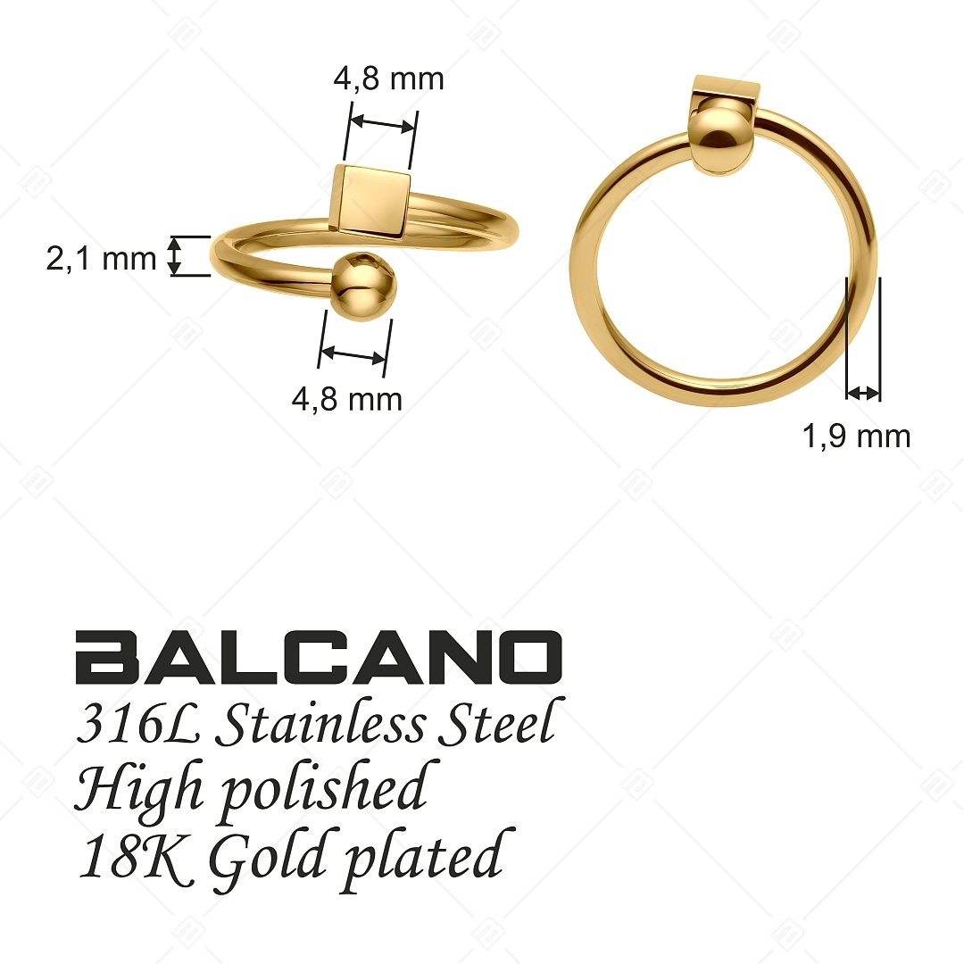 BALCANO - Gamer / Nemesacél gyűrű egy kocka és egy golyó dísszel, 18K arany bevonattal (041214BC88)