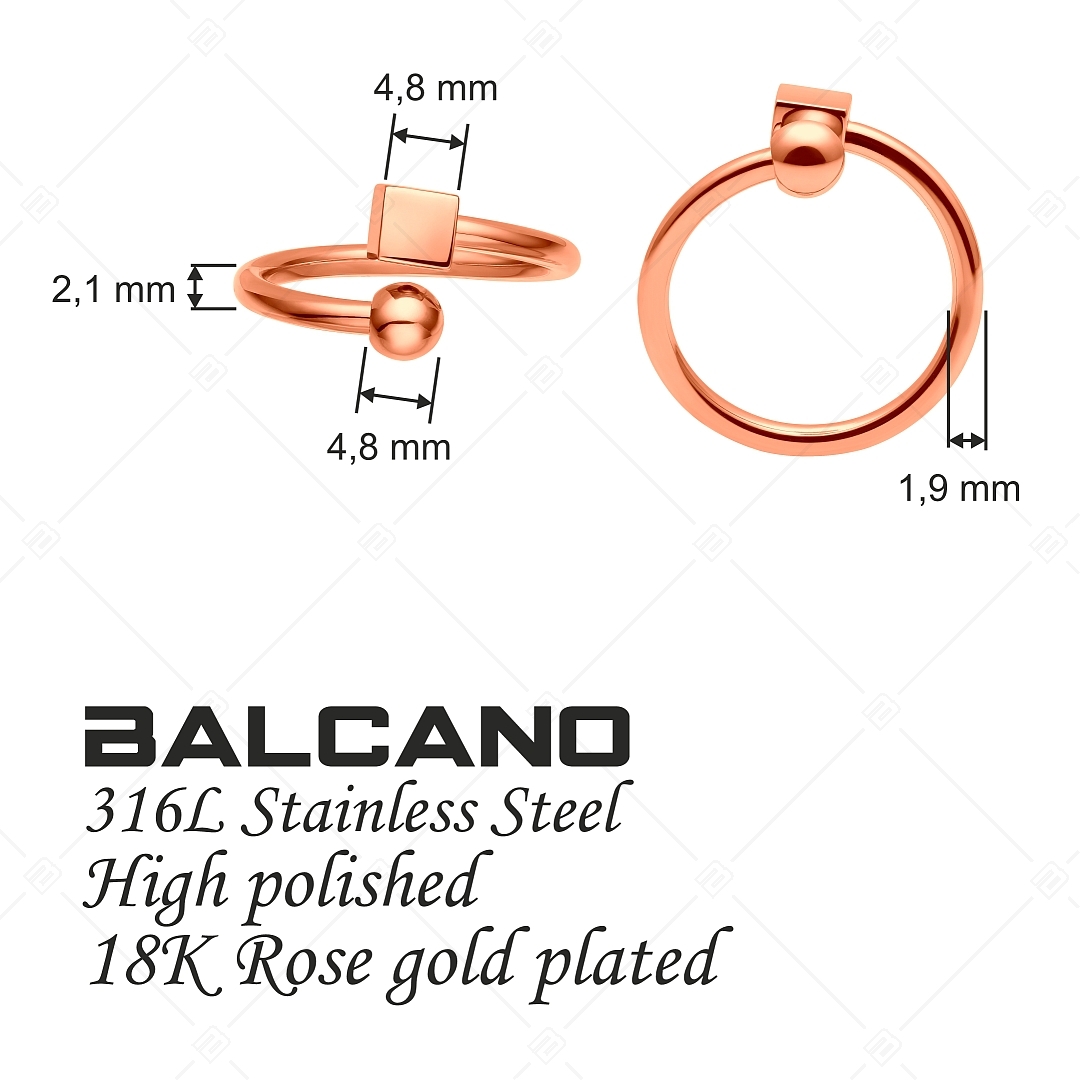 BALCANO - Gamer / Nemesacél gyűrű egy kocka és egy golyó dísszel, 18K rozé arany bevonattal (041214BC96)