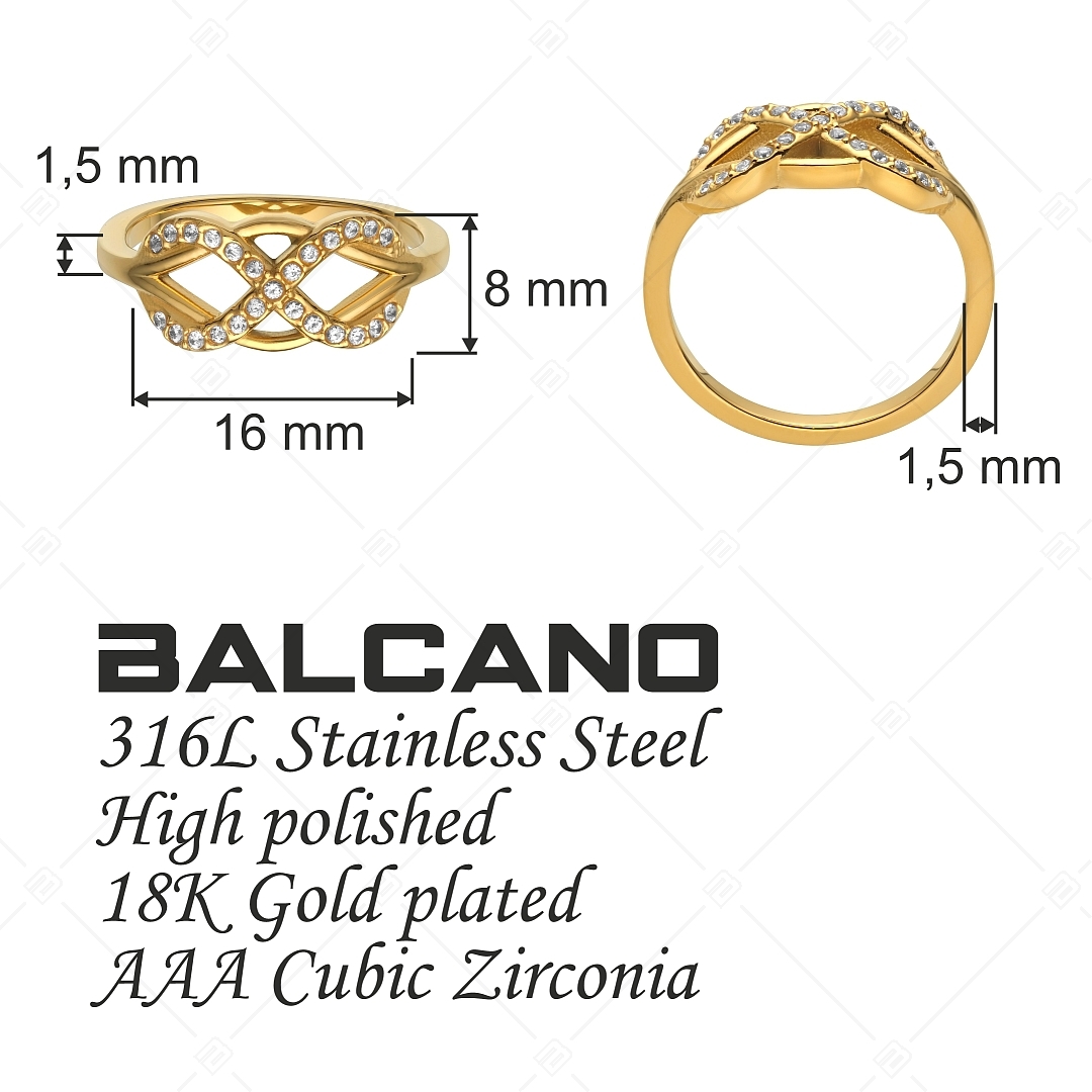 BALCANO - Infinity Gem / Végtelen szimbólumos gyűrű, cikróniával, 18K arany bevonattal (041215BC88)