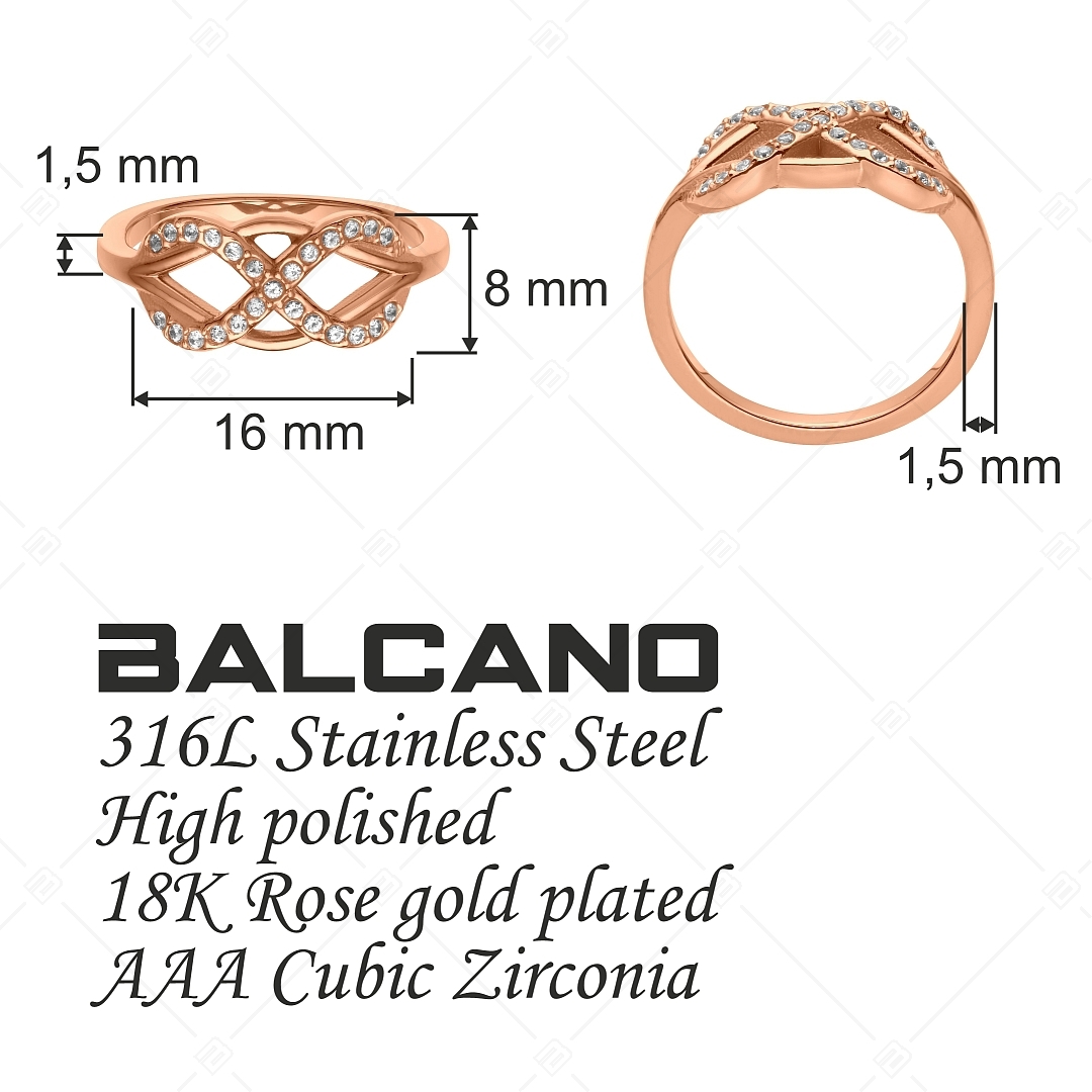 BALCANO - Forever / Végtelen szimbólumos gyűrű, cikróniával, 18K rose arany bevonattal (041215BC96)